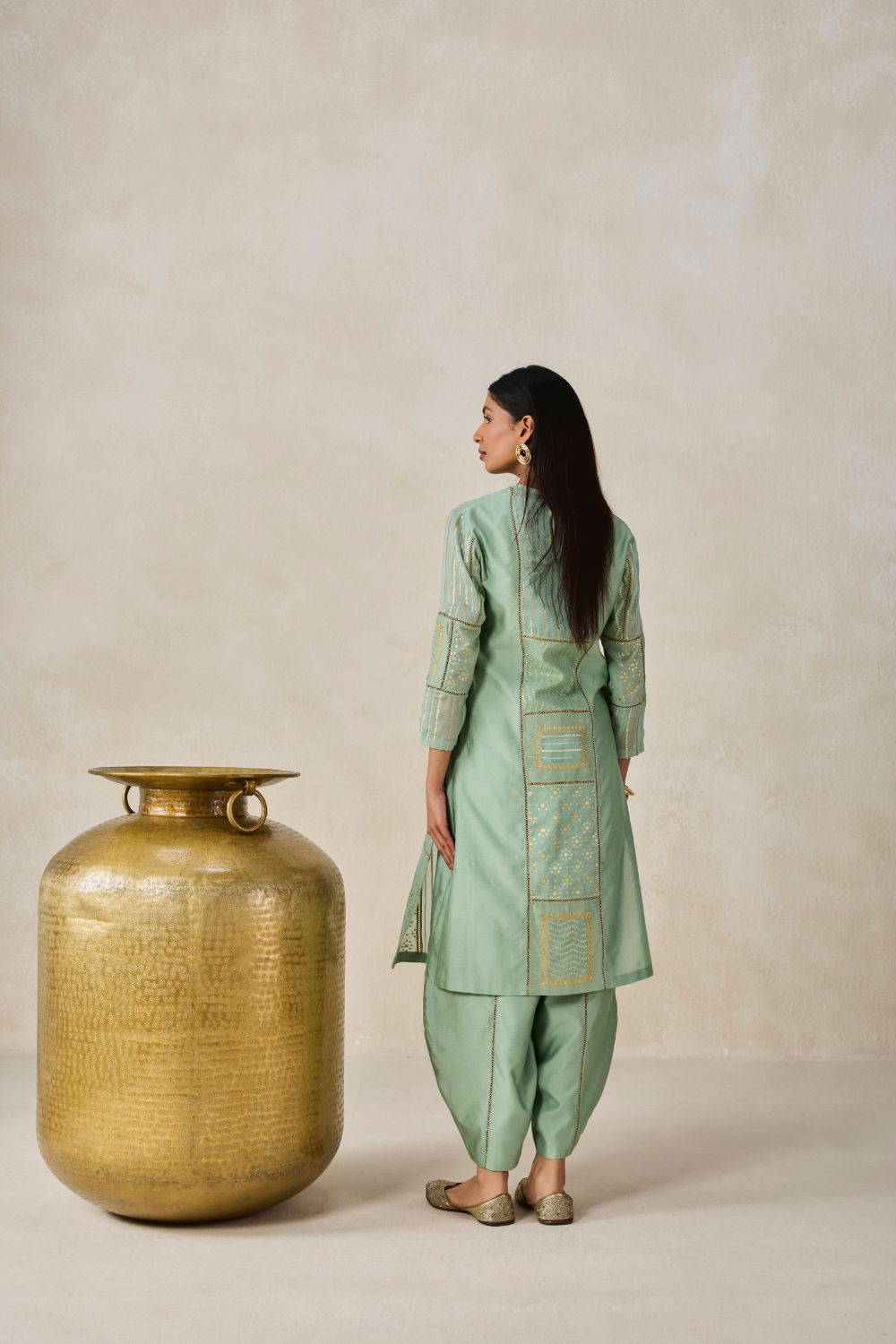 Gold Chanderi Patch Work Kurta & Salwar