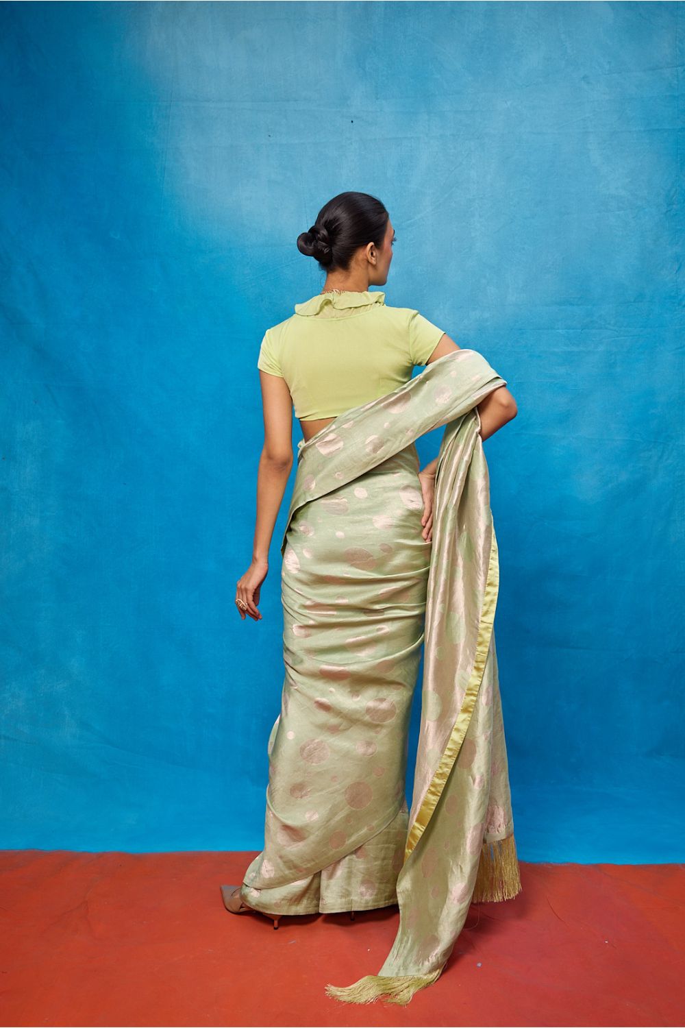 Handwoven Pistachio Green Chiffon Banarasi Saree