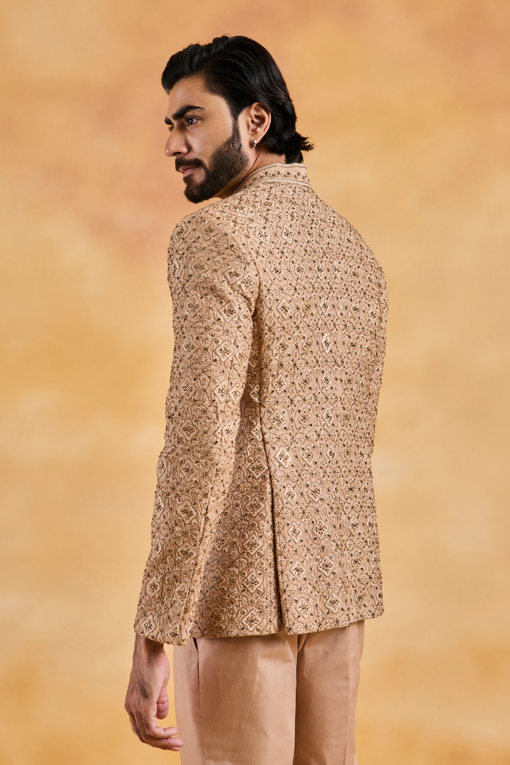 Fawn Raw Silk Jodhpuri Suit Set