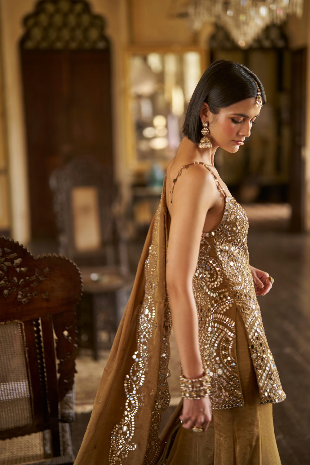 Antique Gold Mirror Sharara Set