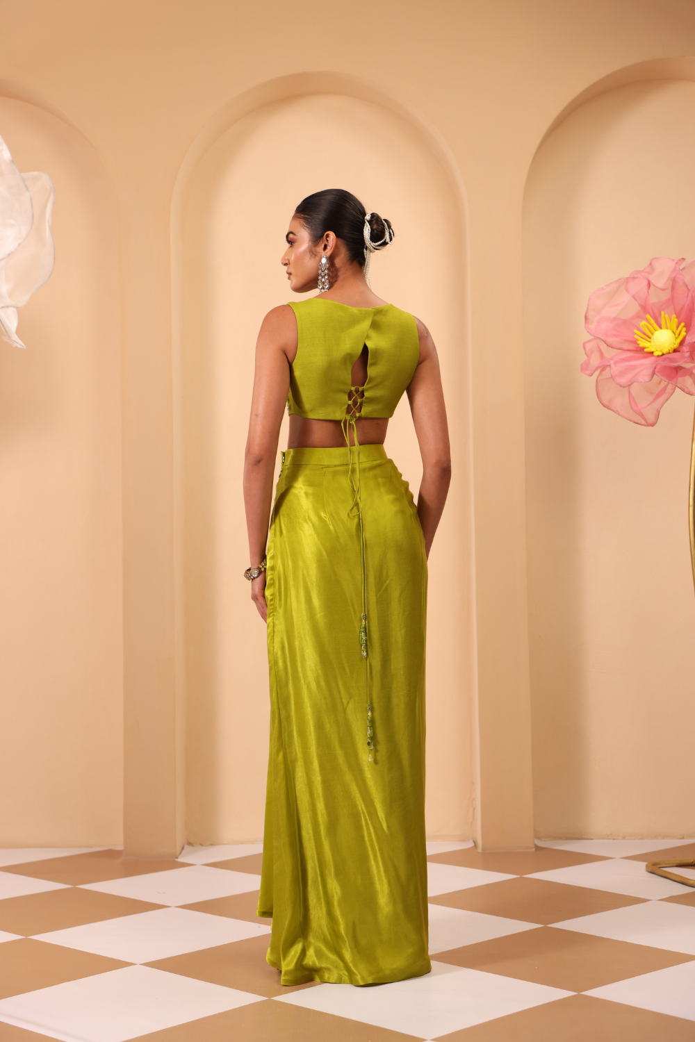 Green Hand Adored Blouse with Drape Skirt