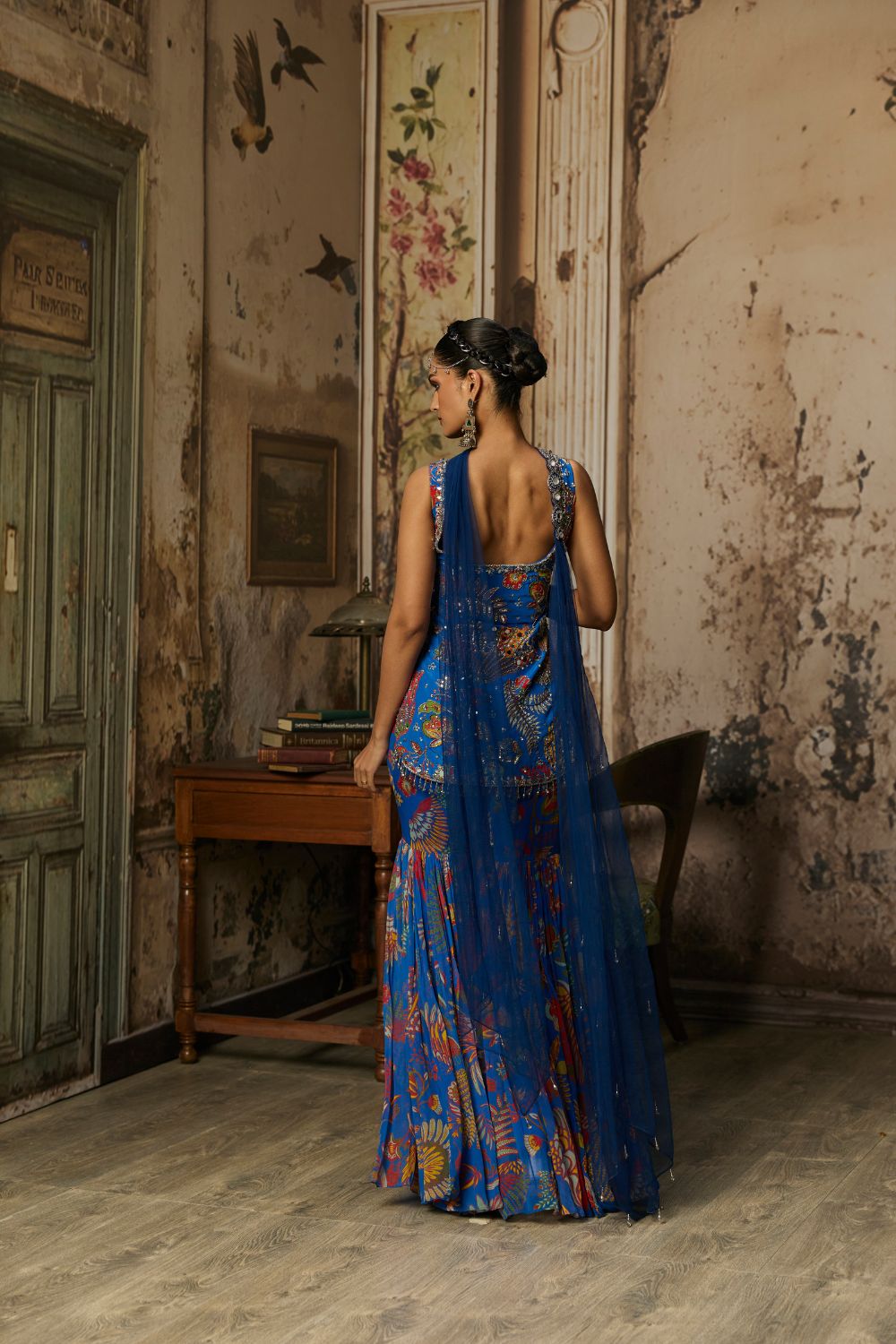 ELECTRIC BLUE PRINTED HIGHLIGHTED KURTI WITH GHARARA SET