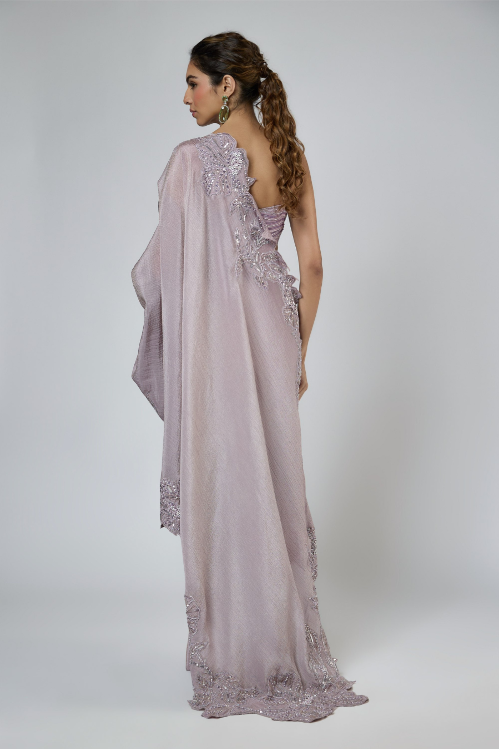 DUSTY LILAC AND PINK OMBRE CUT WORK INTRICATE EMBROIDERED SAREE SET