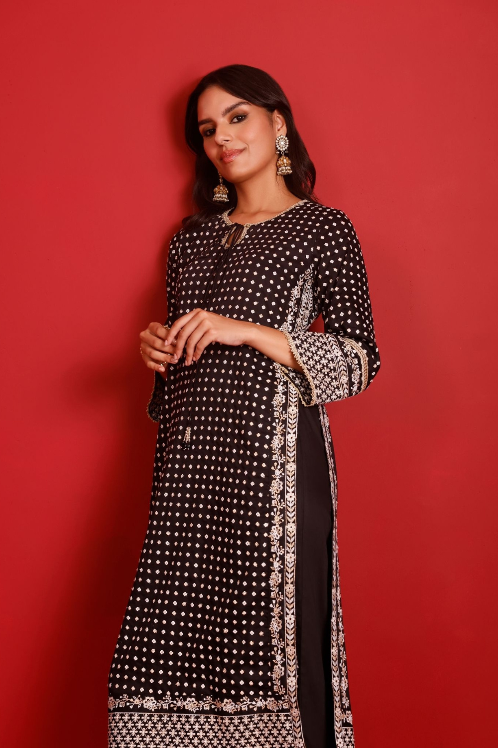 Reya Pima Satin Black Kurta Set
