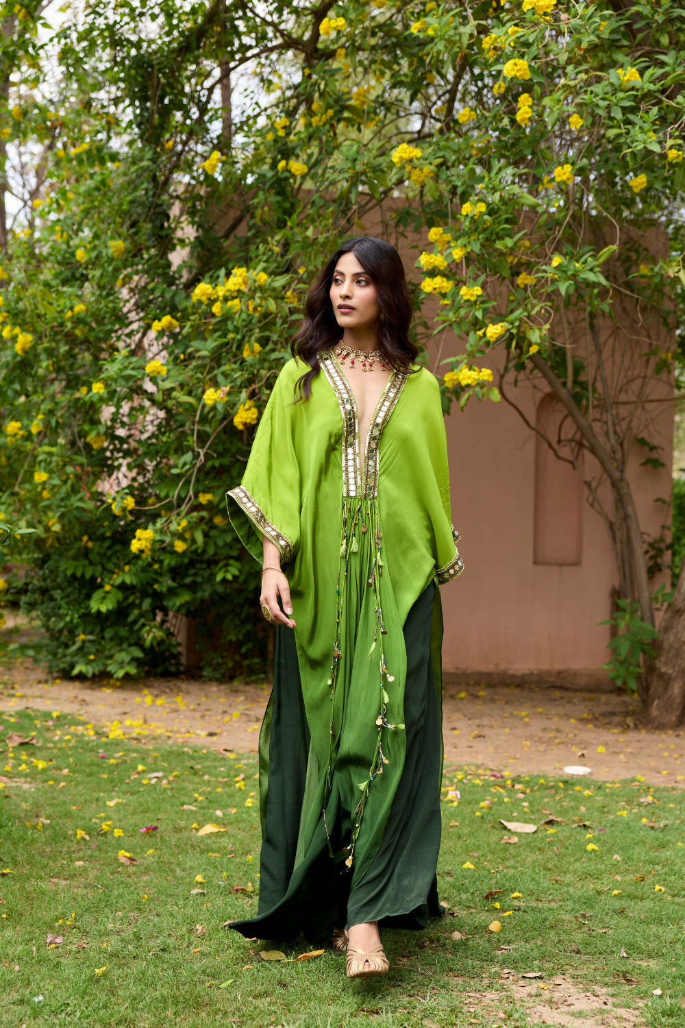 ALGAE GREEN OMBRE KAFTAN SET