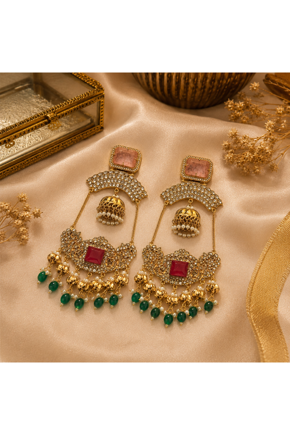 Kundan Statement Jhumka Earrings
