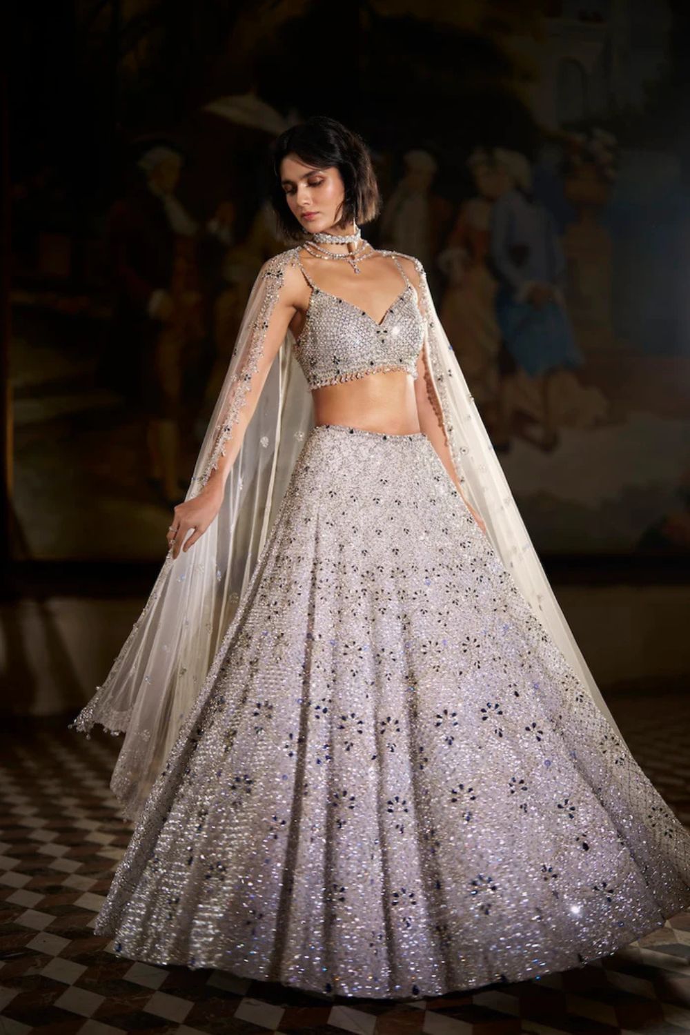 Blue Crystal Lehenga Set