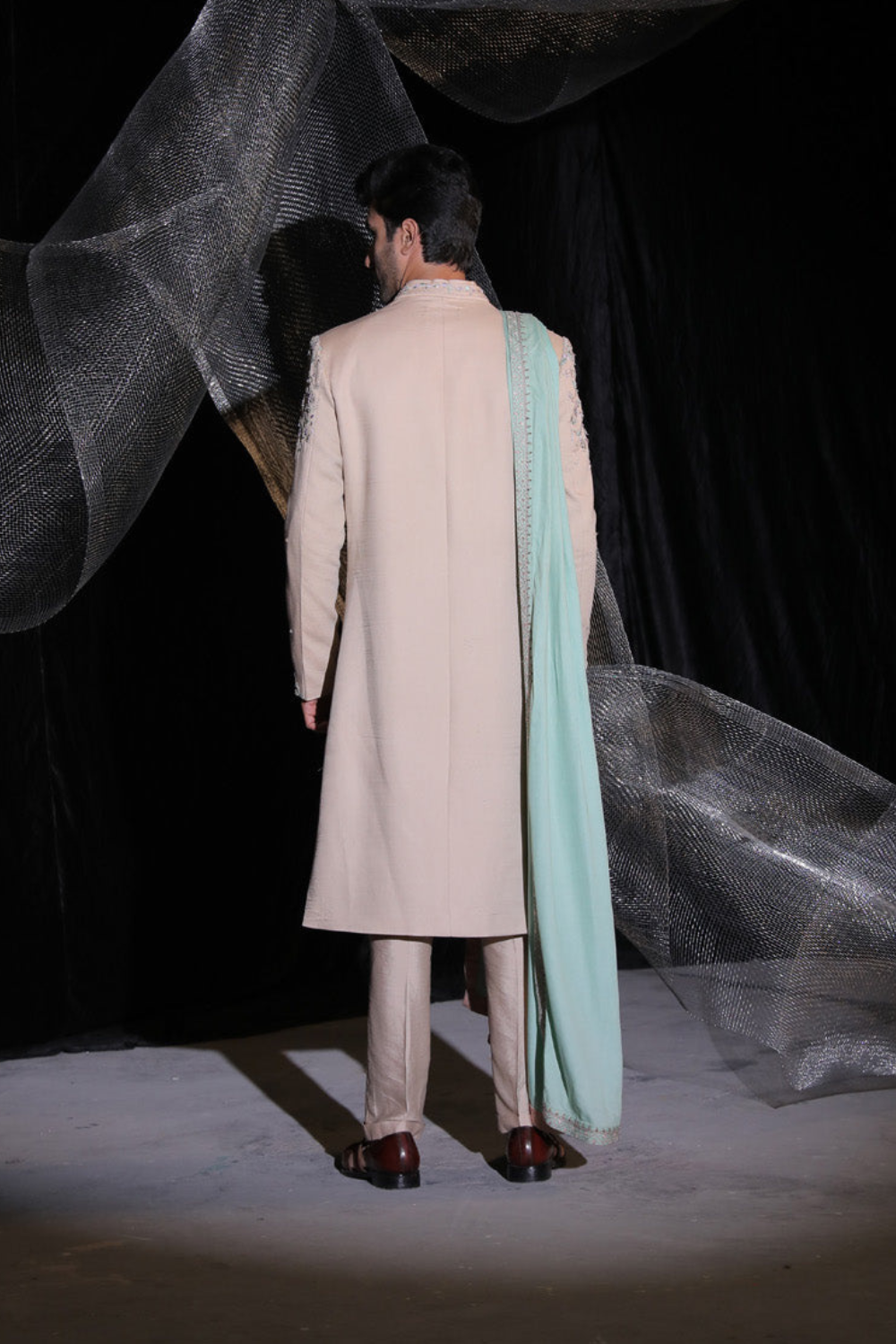 Sherwani With Multi Colour Resham And Dabka Work