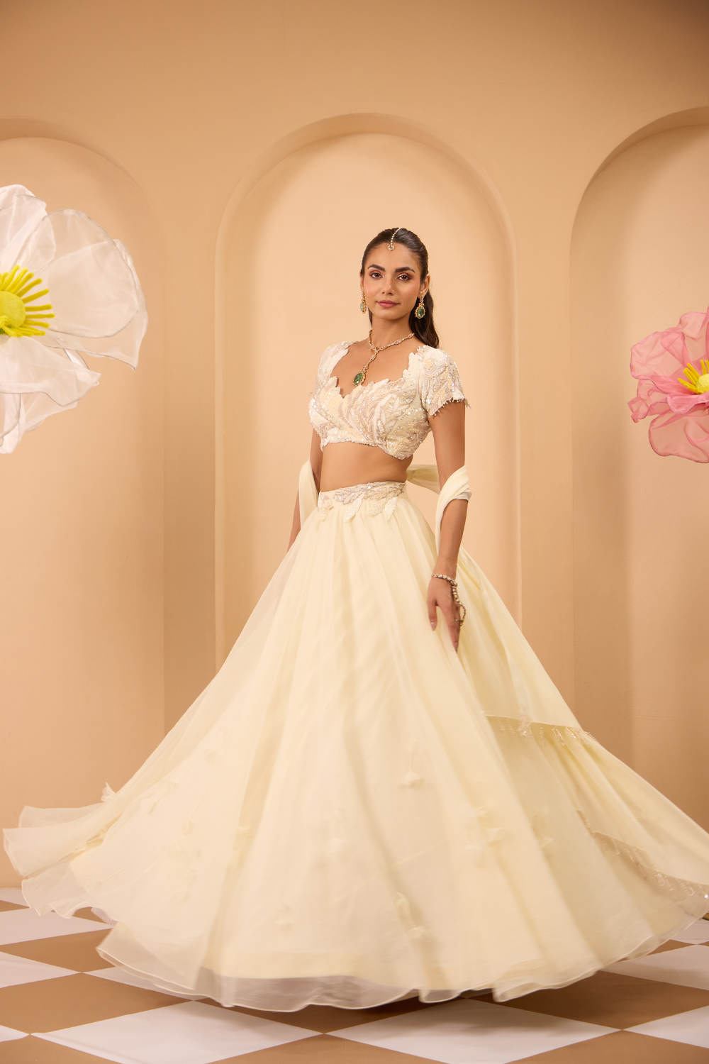 Hand Embroidered Blouse with Lehenga and Dupatta