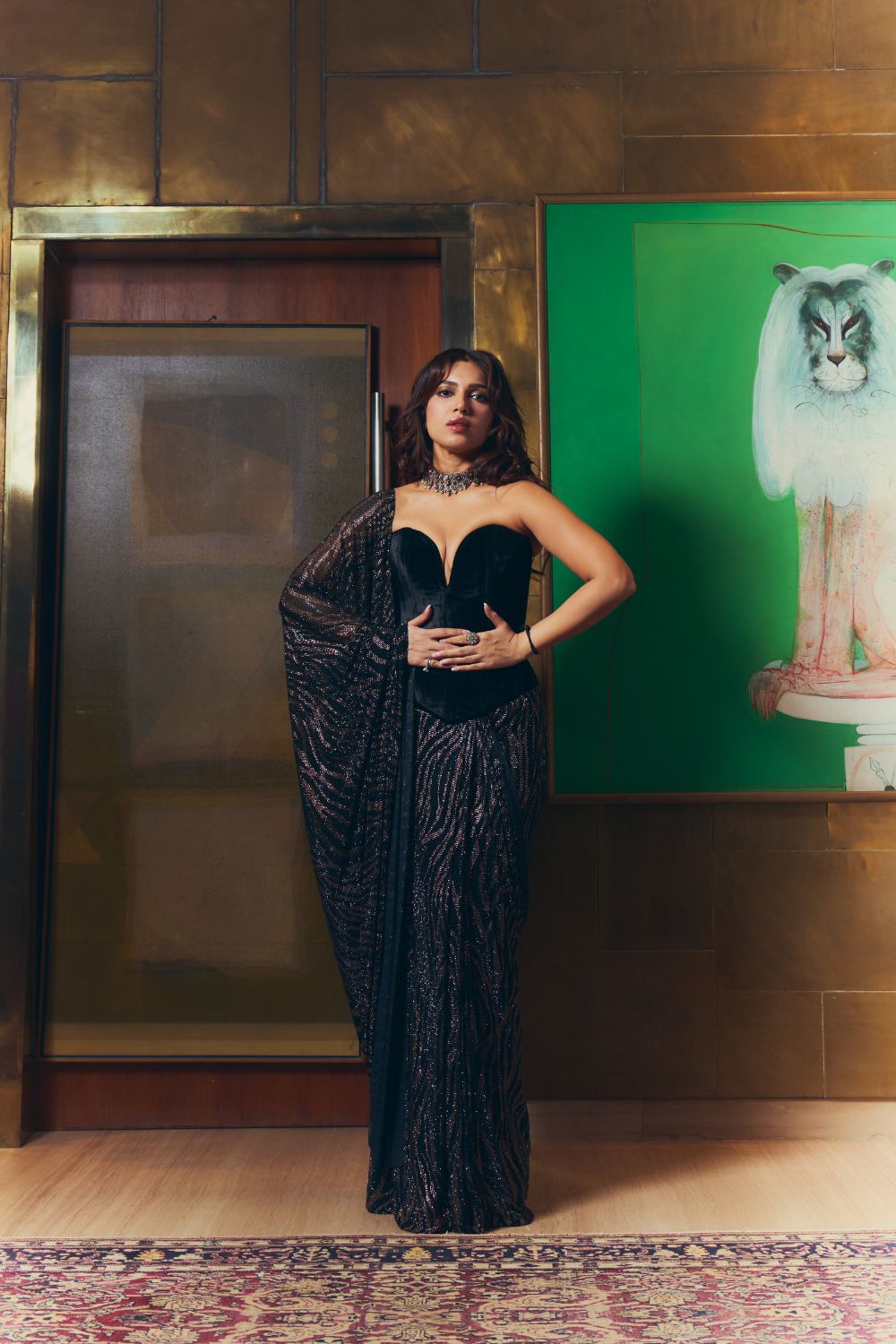 Bhumi Pednekar in Midnight Frost Drape Set Set-B