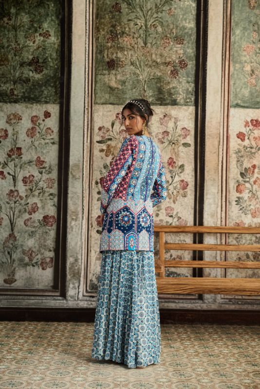 TEAL PRINT AND HIGHLIGHTED JACKET SET