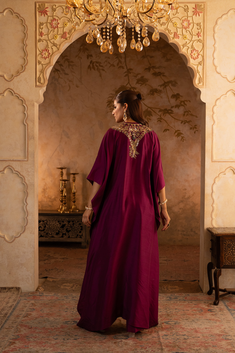 Crimson Silk Kaftan Dress