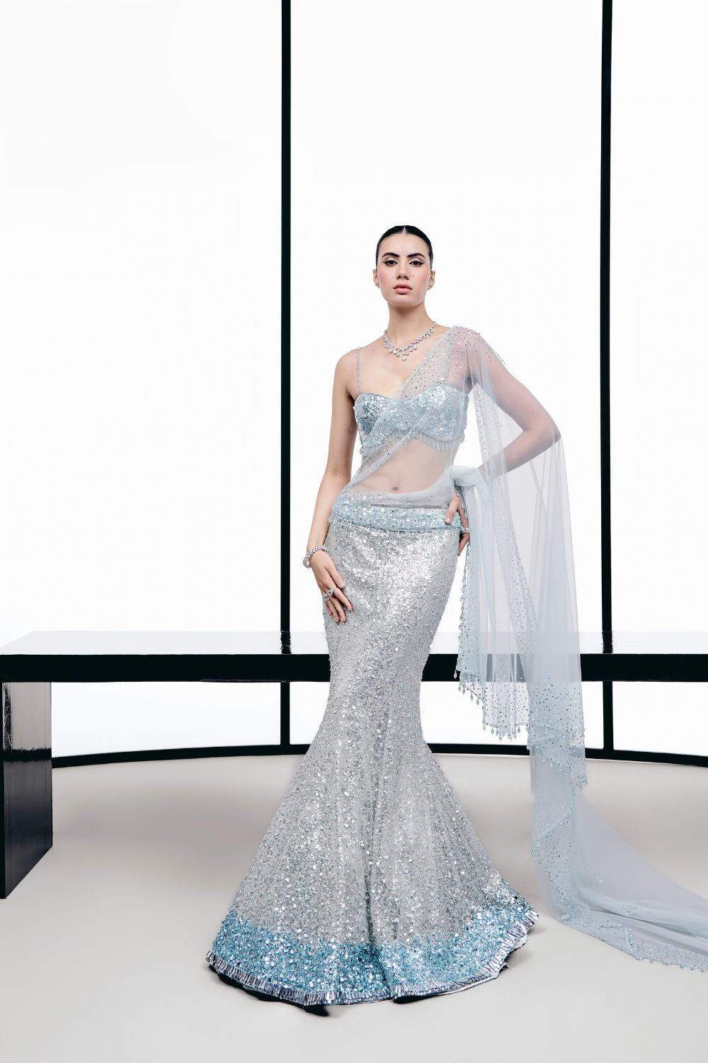 Ice Blue Fishcut Lehenga Set
