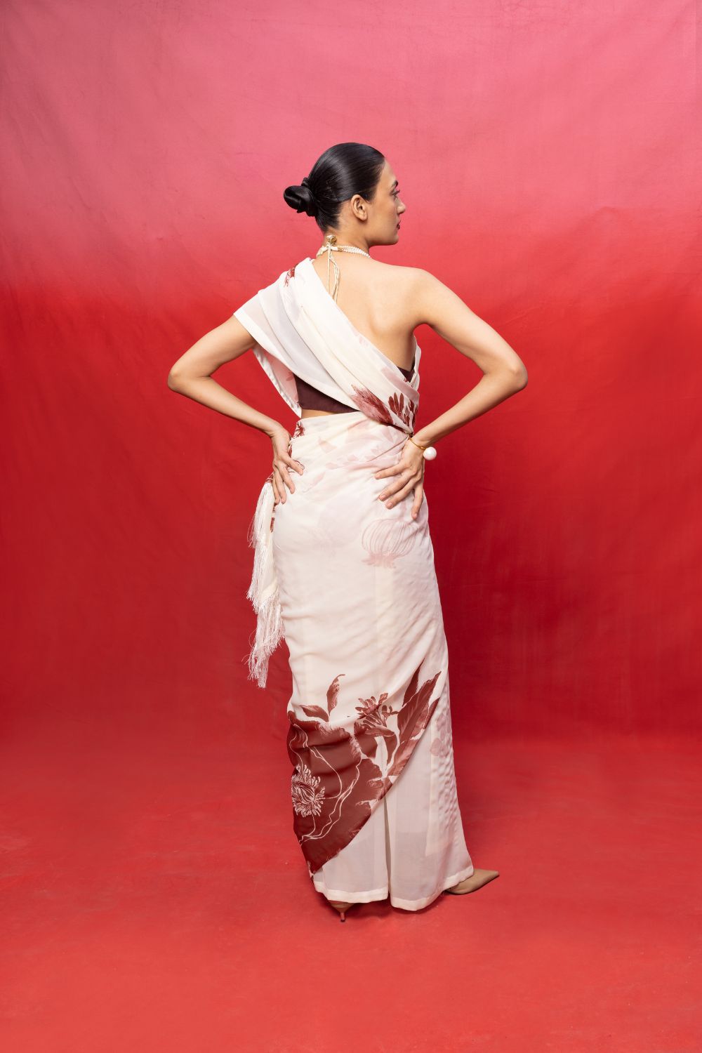 Handwoven Ivory Georgette Digital Print Saree