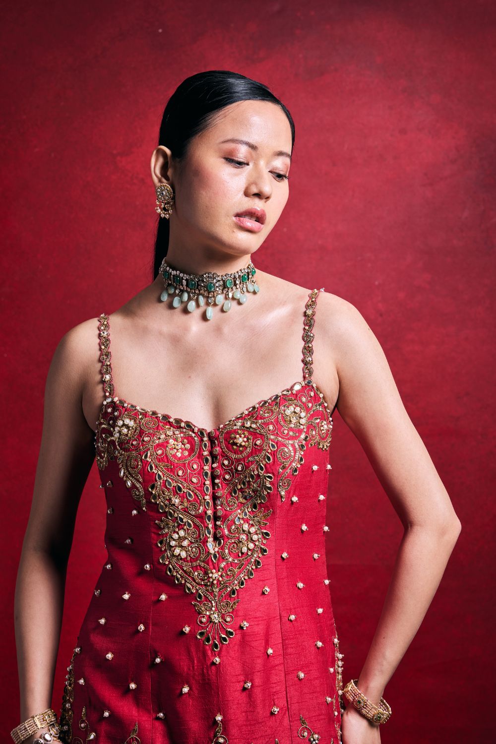 RED AND PINK SHARARA SET