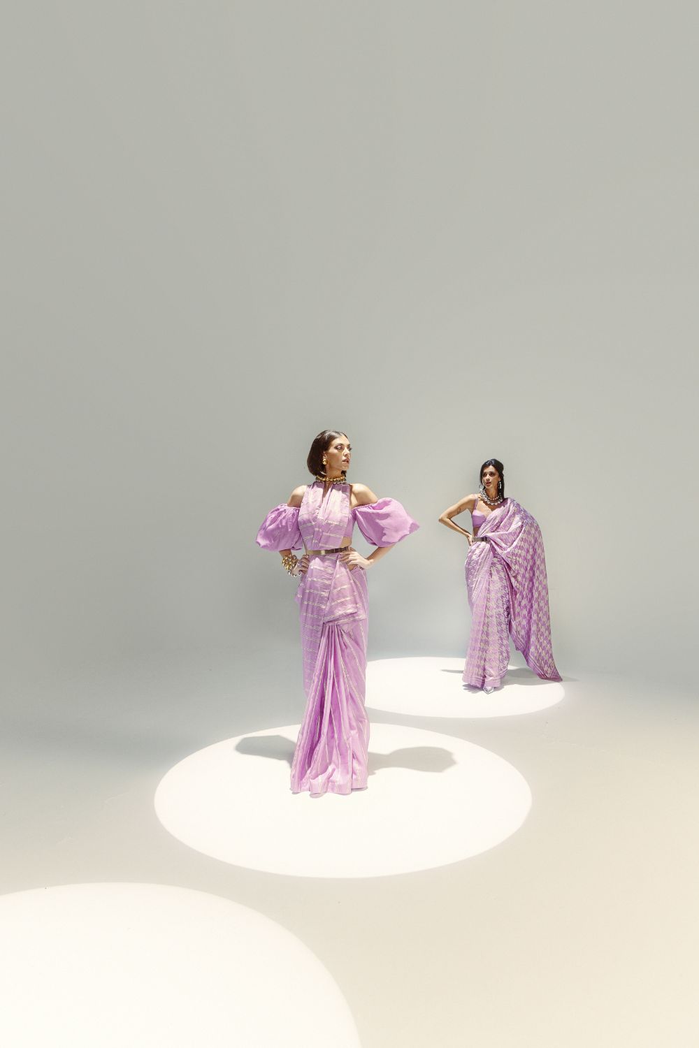 Lilac Gold zari Pencil Stripe