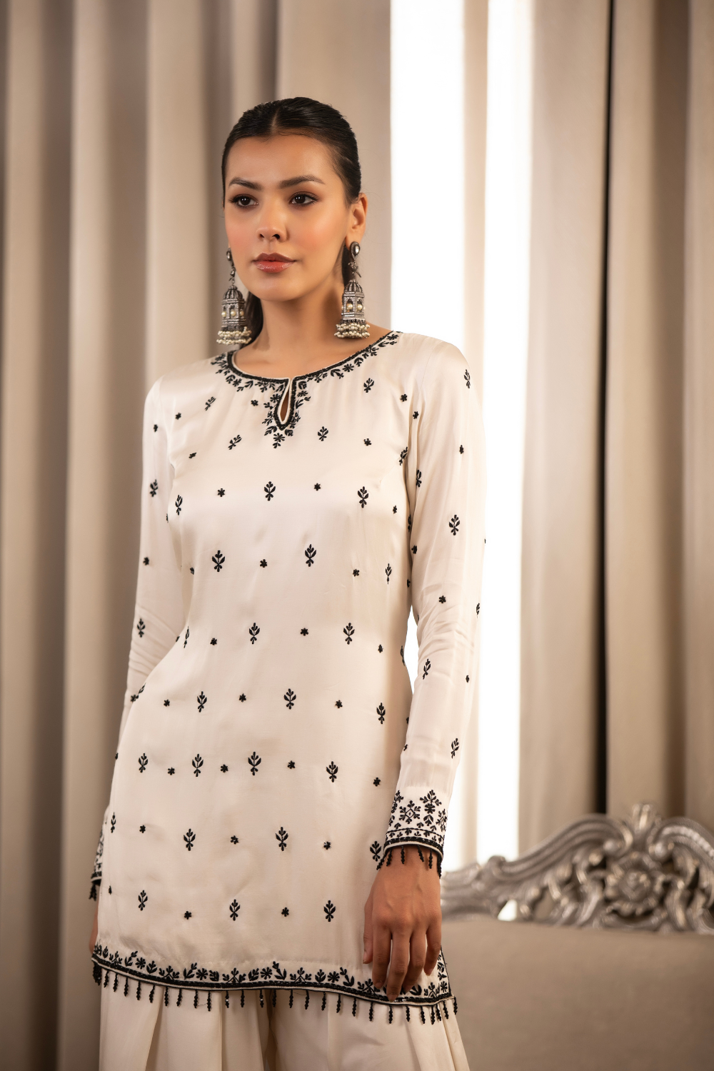 Black On White Kurta Set