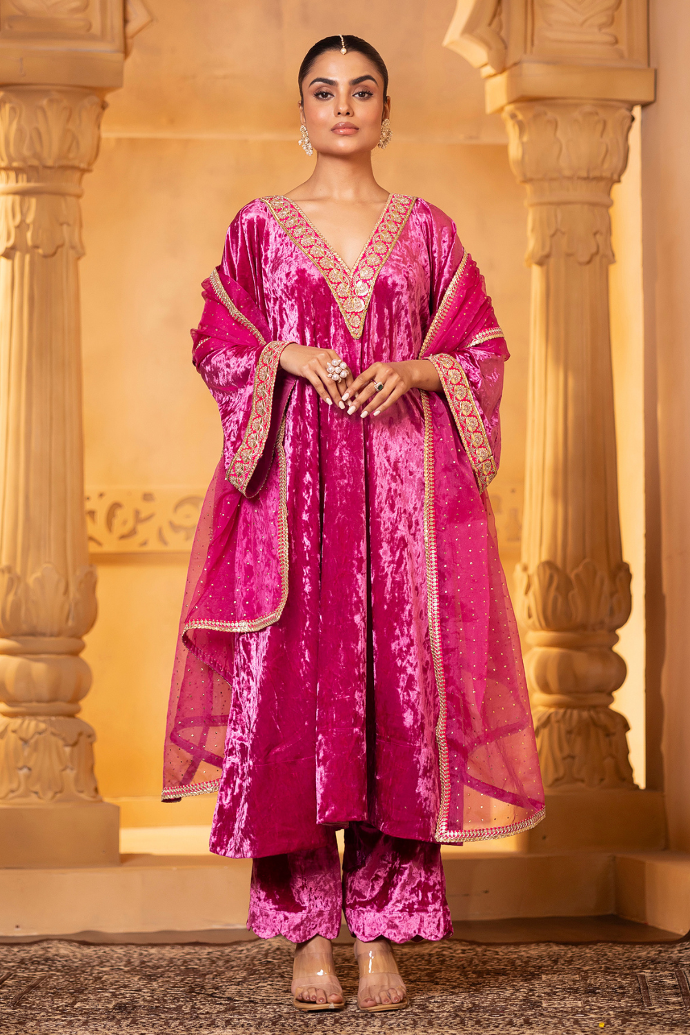 Pink Velvet Kaftan Set