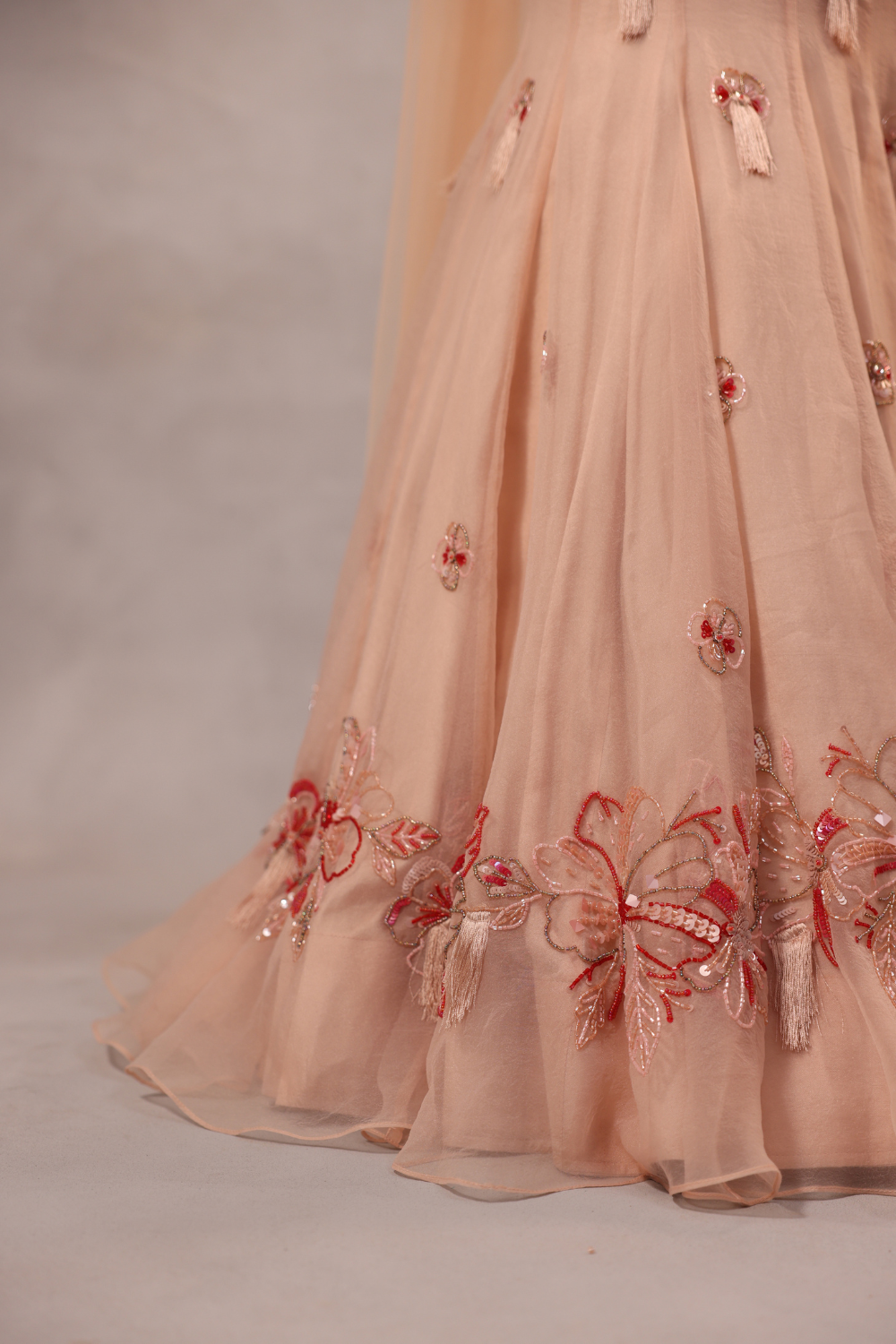 Powder Pink Embroidered Fishcut Drape Lehenga with Blouse -set of 3