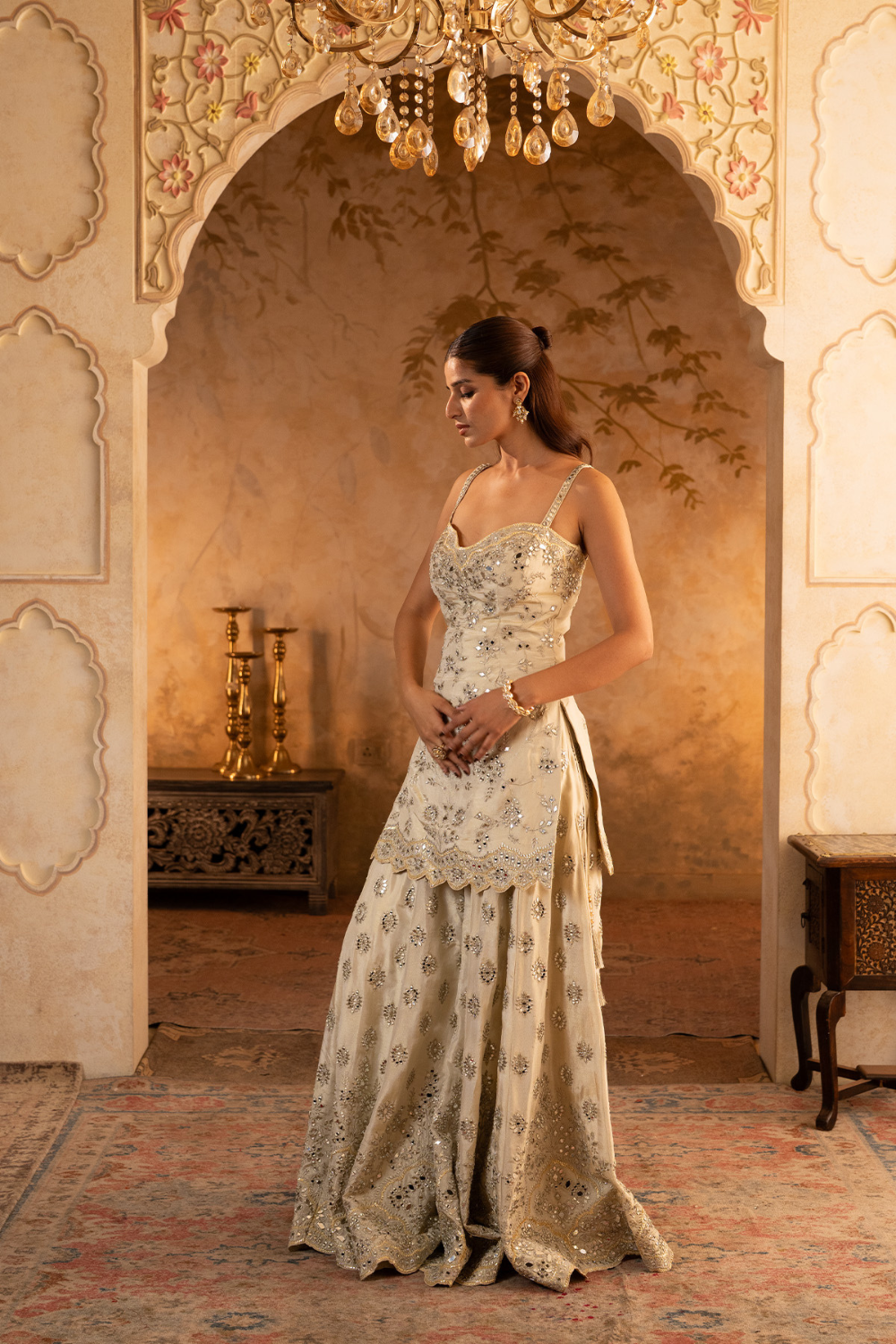 Gold Tissue Sharara Set