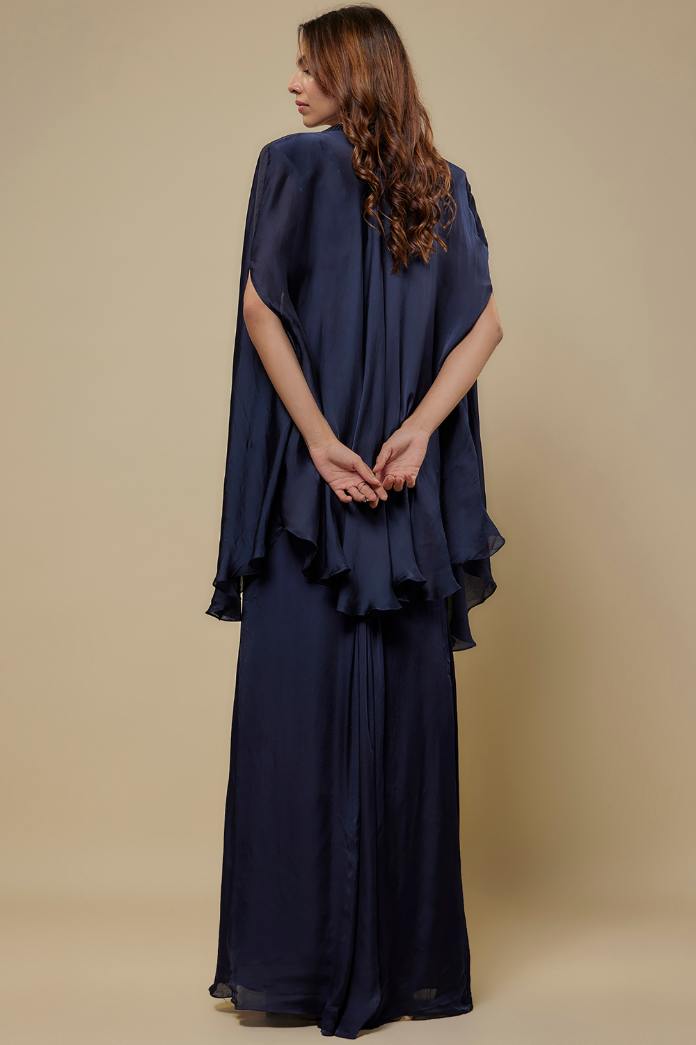 Maven Drape skirt paired with mirror work blouse and cape