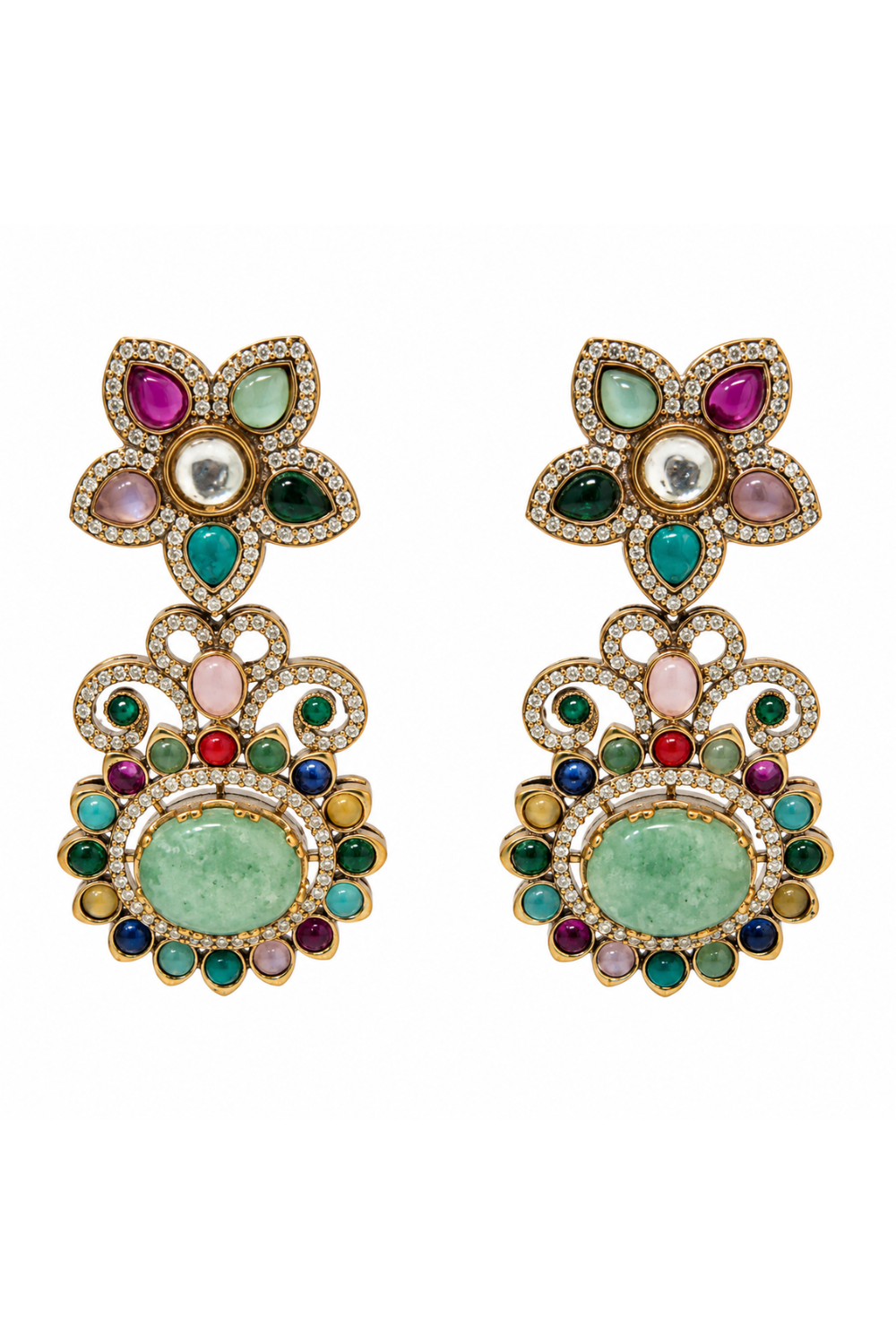 Multicolour Semi-Precious Floral Statement Earrings