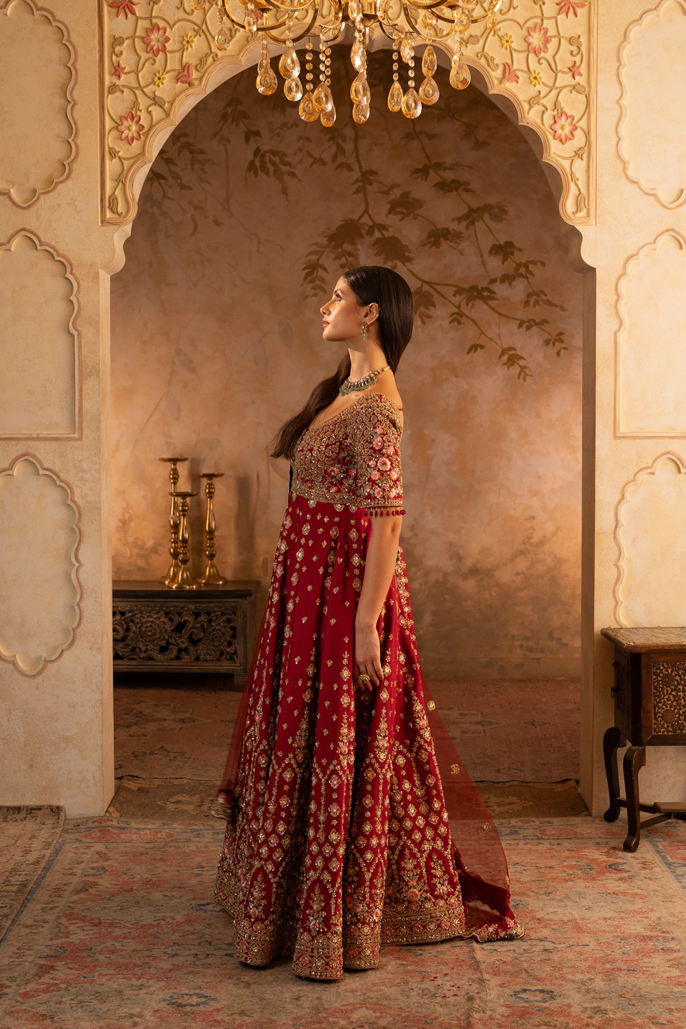 Maroon Raw Silk Anarkali Set