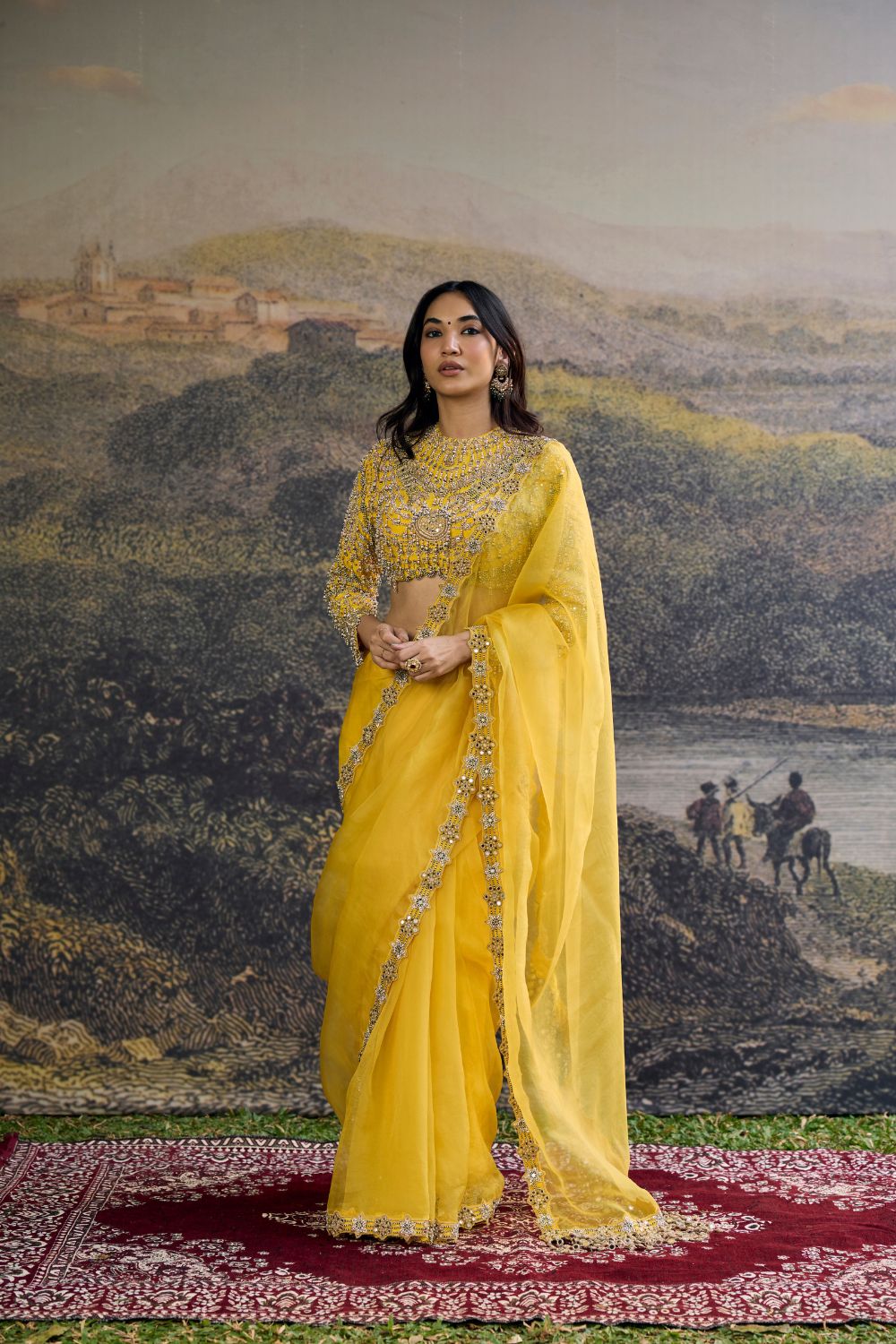 Peela Tara Organza Saree Set