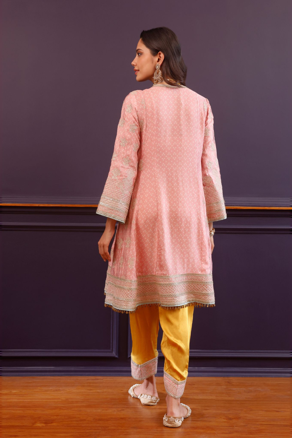 Arvini Cupro Satin Pink Anarkali Kurta Set