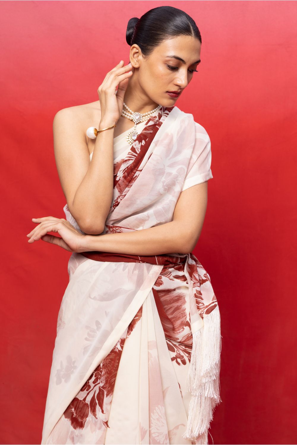 Handwoven Wine Kora Banarasi Saree