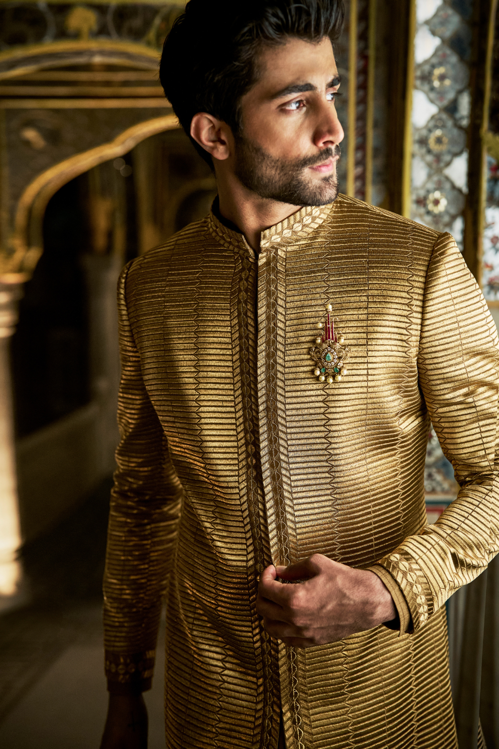 Military Green Sherwani Set