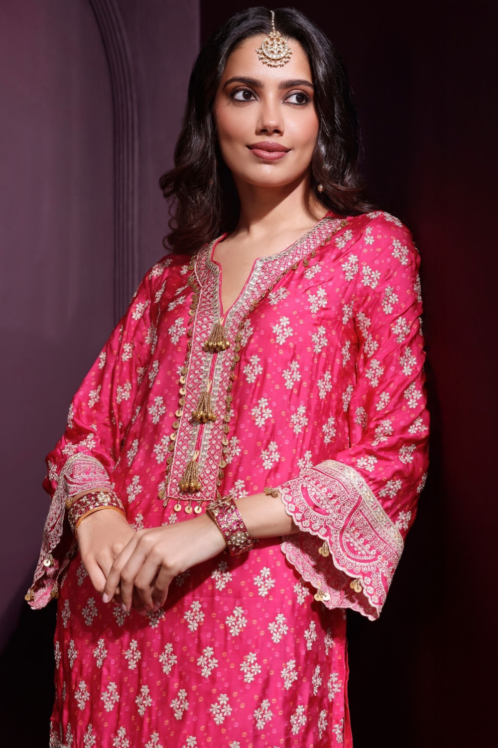 Elira Cupro Satin Fuschia Kurta with Farshi Salwar