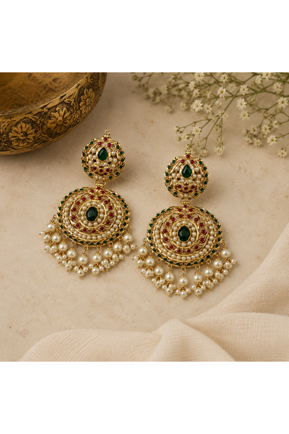 Jadau Pearl Embellished Circular Statement Earrings