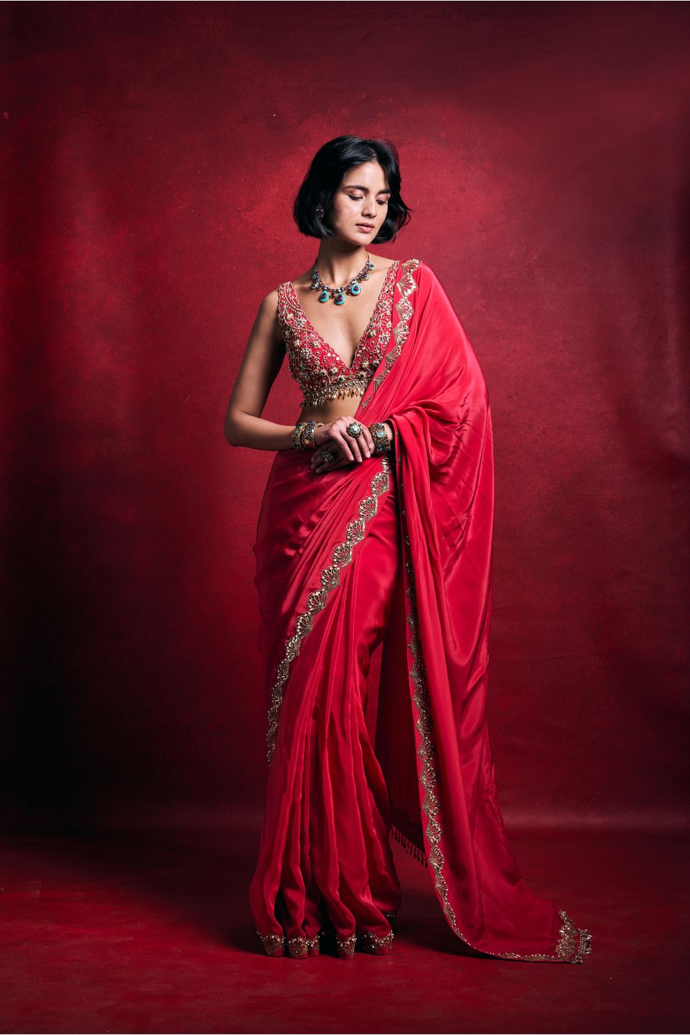 FUSCIA PINK CREPE SAREE