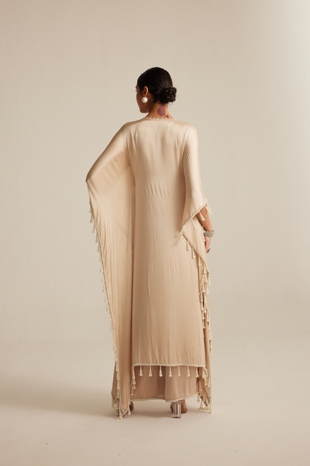 Light Beige Satin Kaftaan set