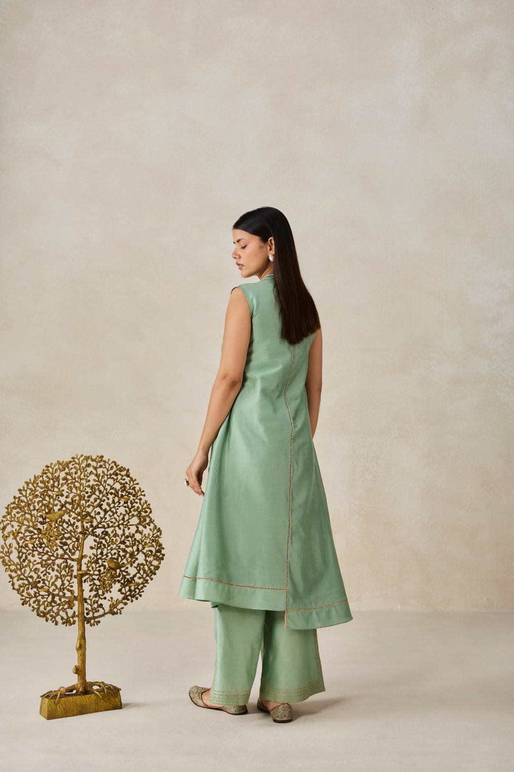 Chanderi Applique work Kurta With Pant Set