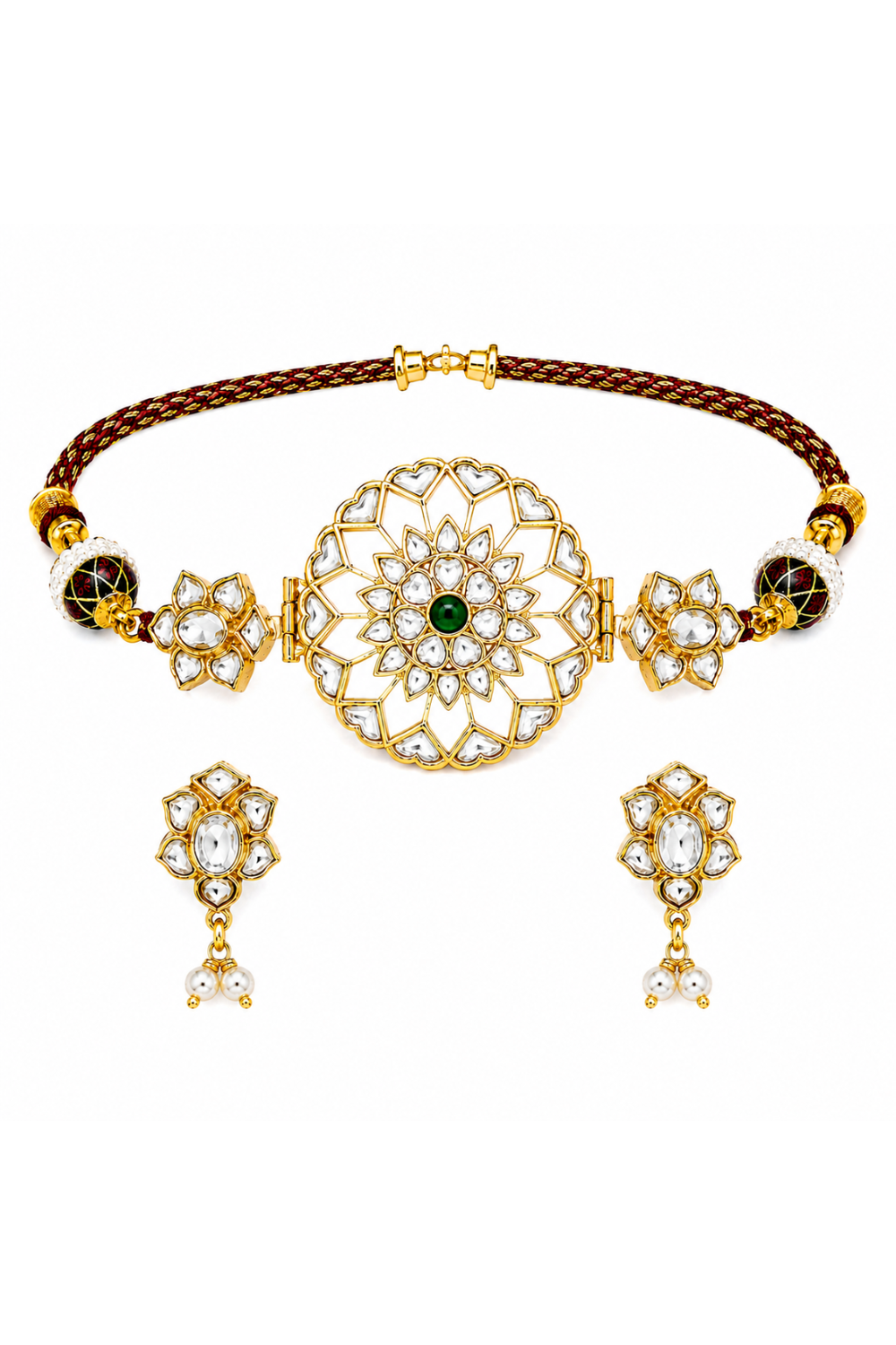 Handcrafted Jadau Kundan Choker Set with Pearl Accents
