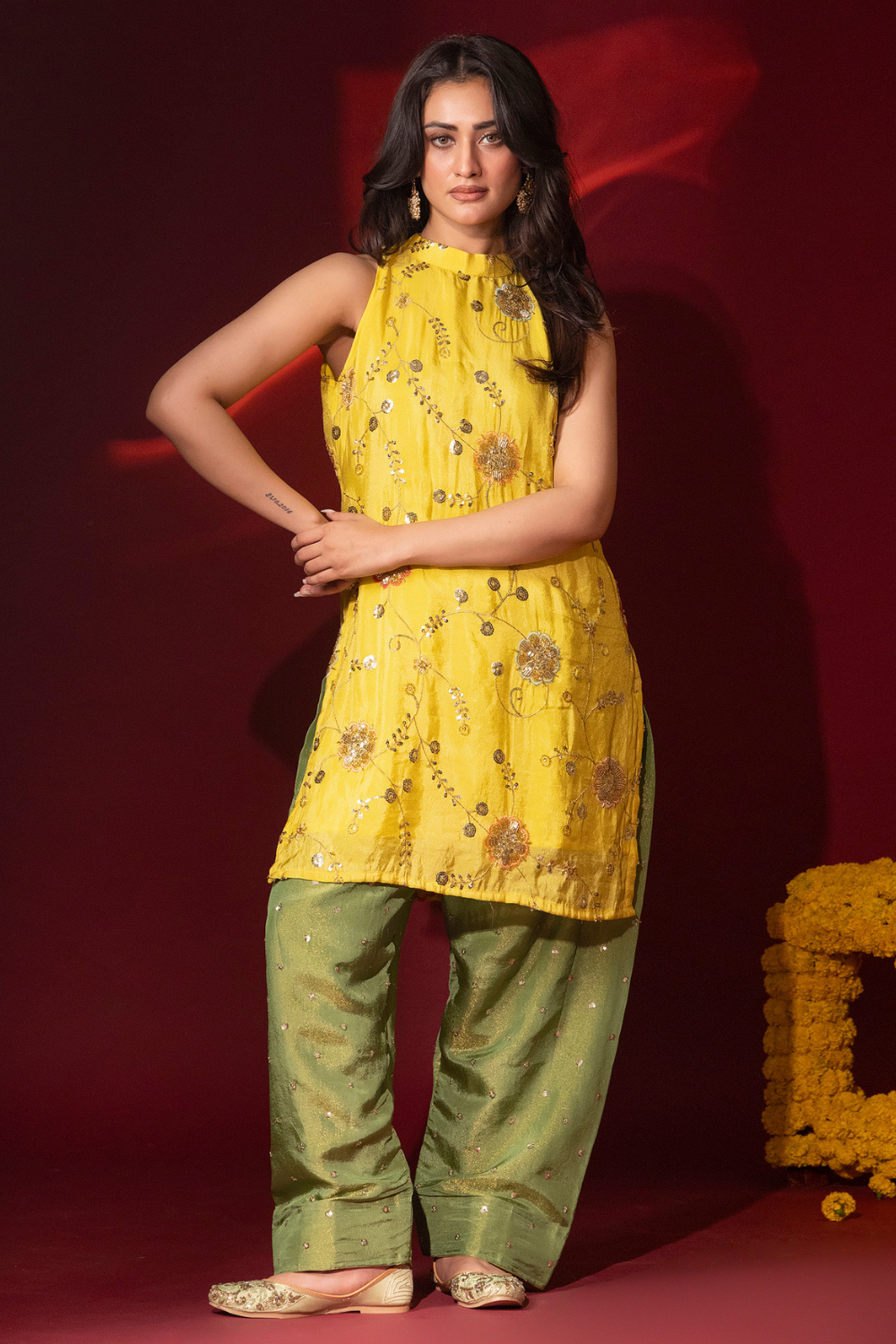 Tissue Halter Top and Farshi Salwar Set