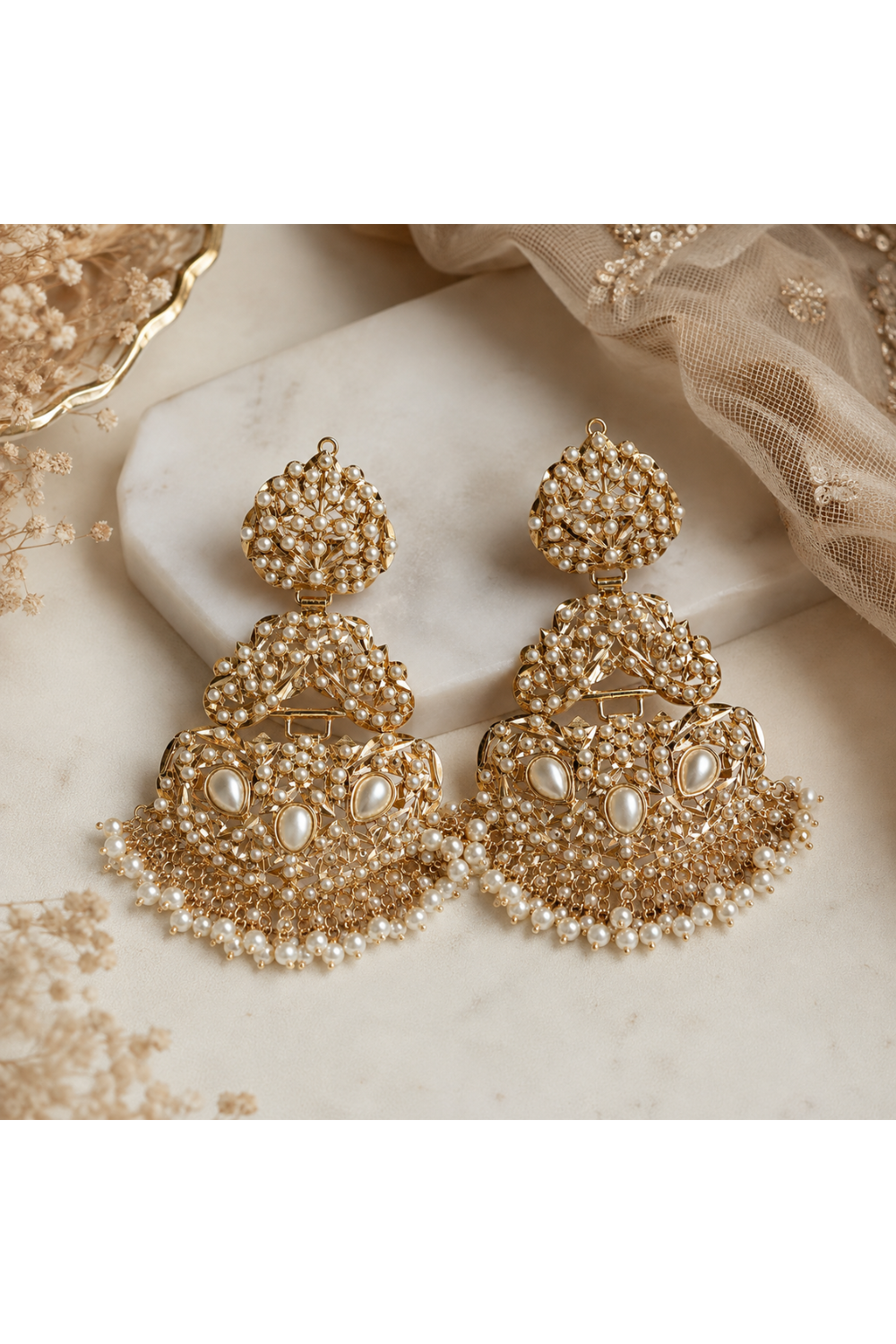 Jadau Pearl Embellished Statement Earrings