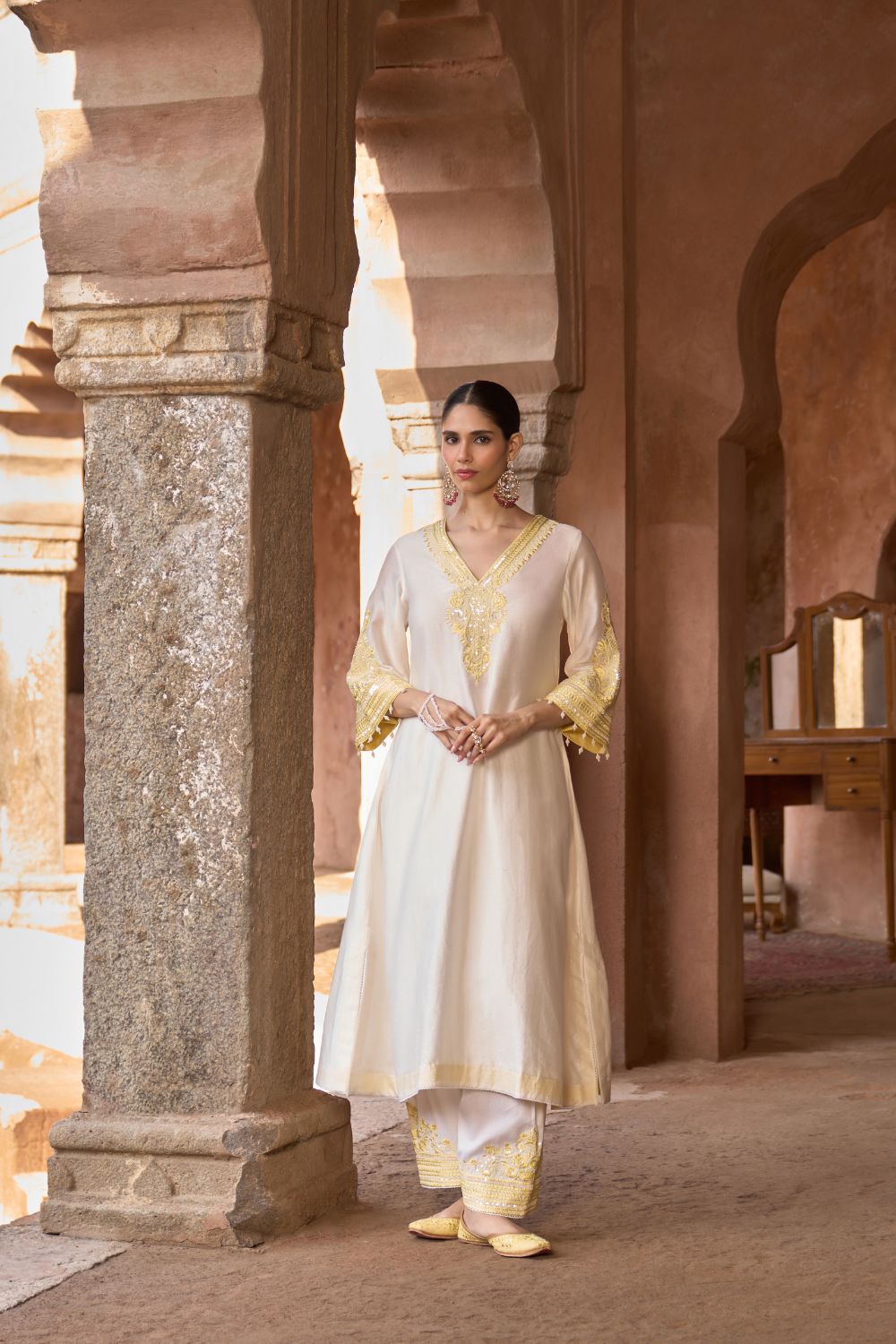 SAHABAT - DAISY IVORY WITH LEMON YELLOW KAAFTAN WITH SALWAR