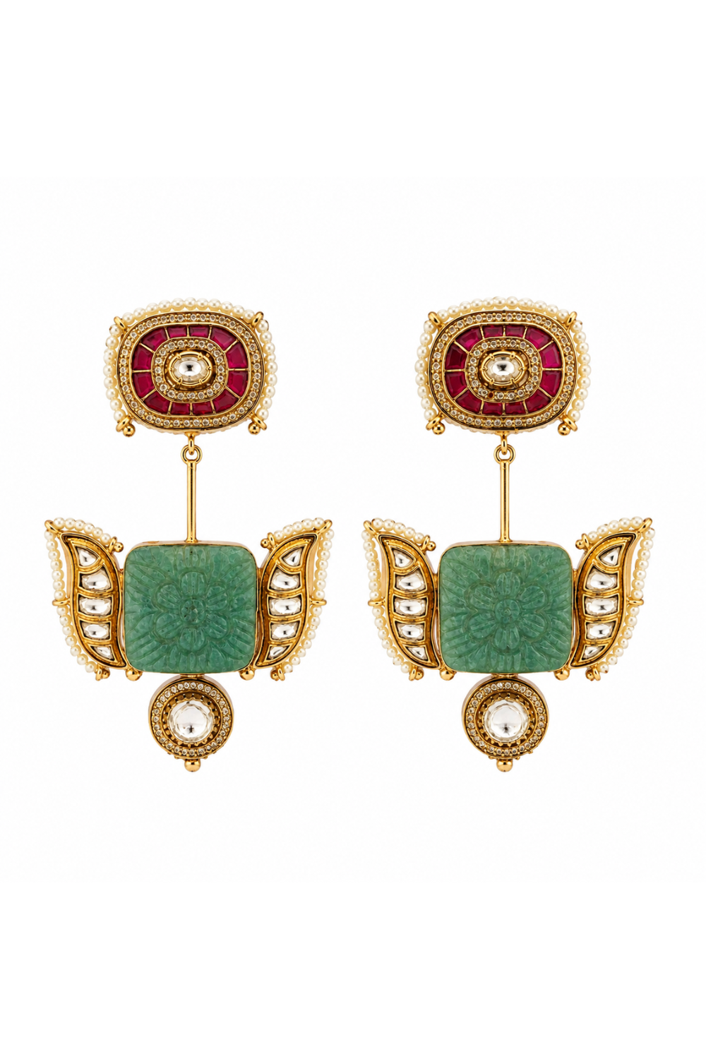 Sage Green Handmade Kundan Statement Earrings