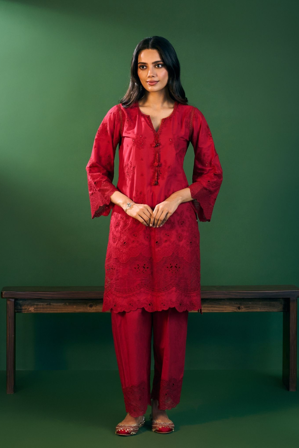 Riva Cotton Red Kurta Set