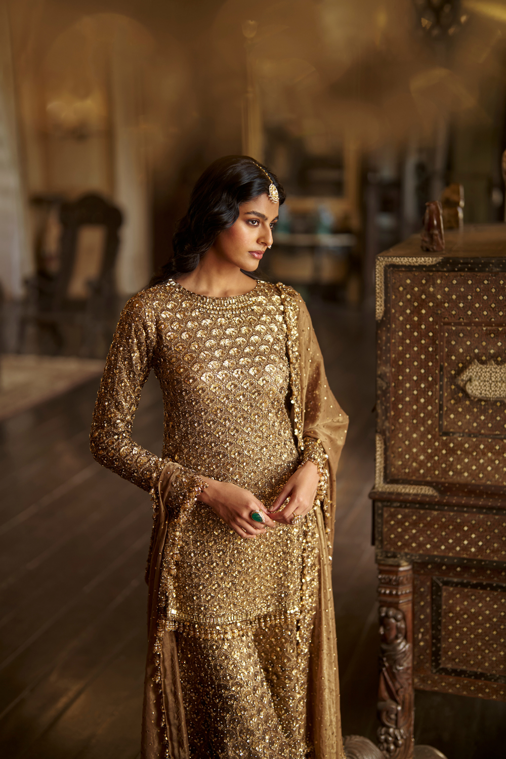 Antique Gold Sequin Sharara Set