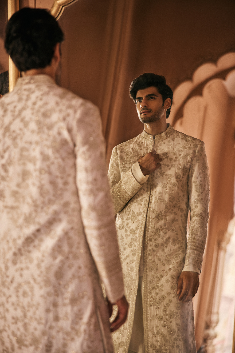 Ivory, white, dori embroidery, sherwani