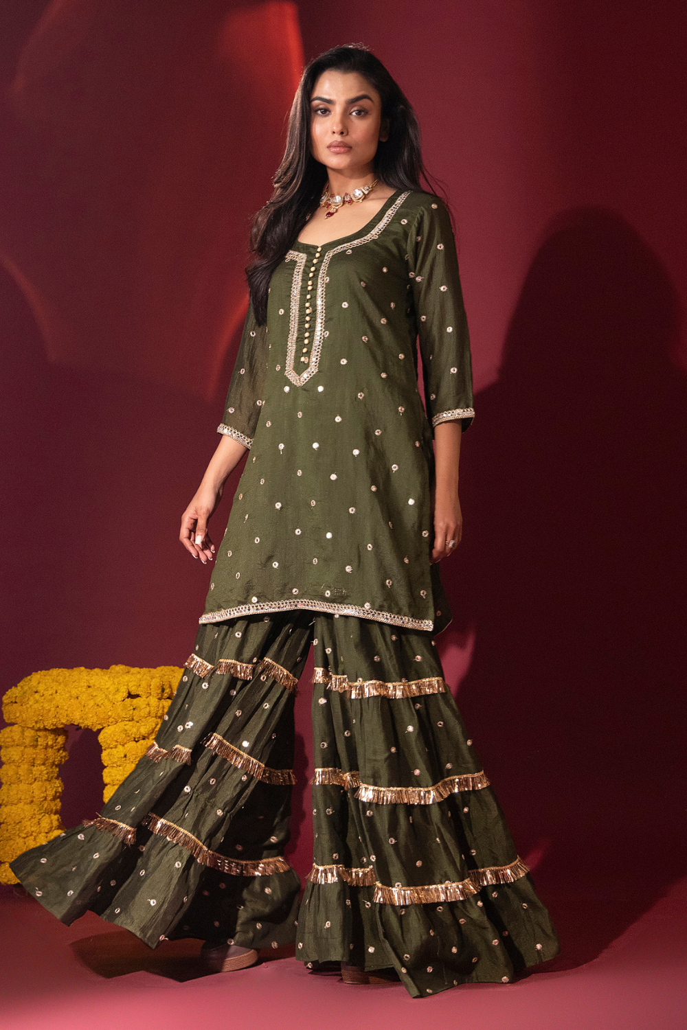 Mehendi Kurta Gharara Set