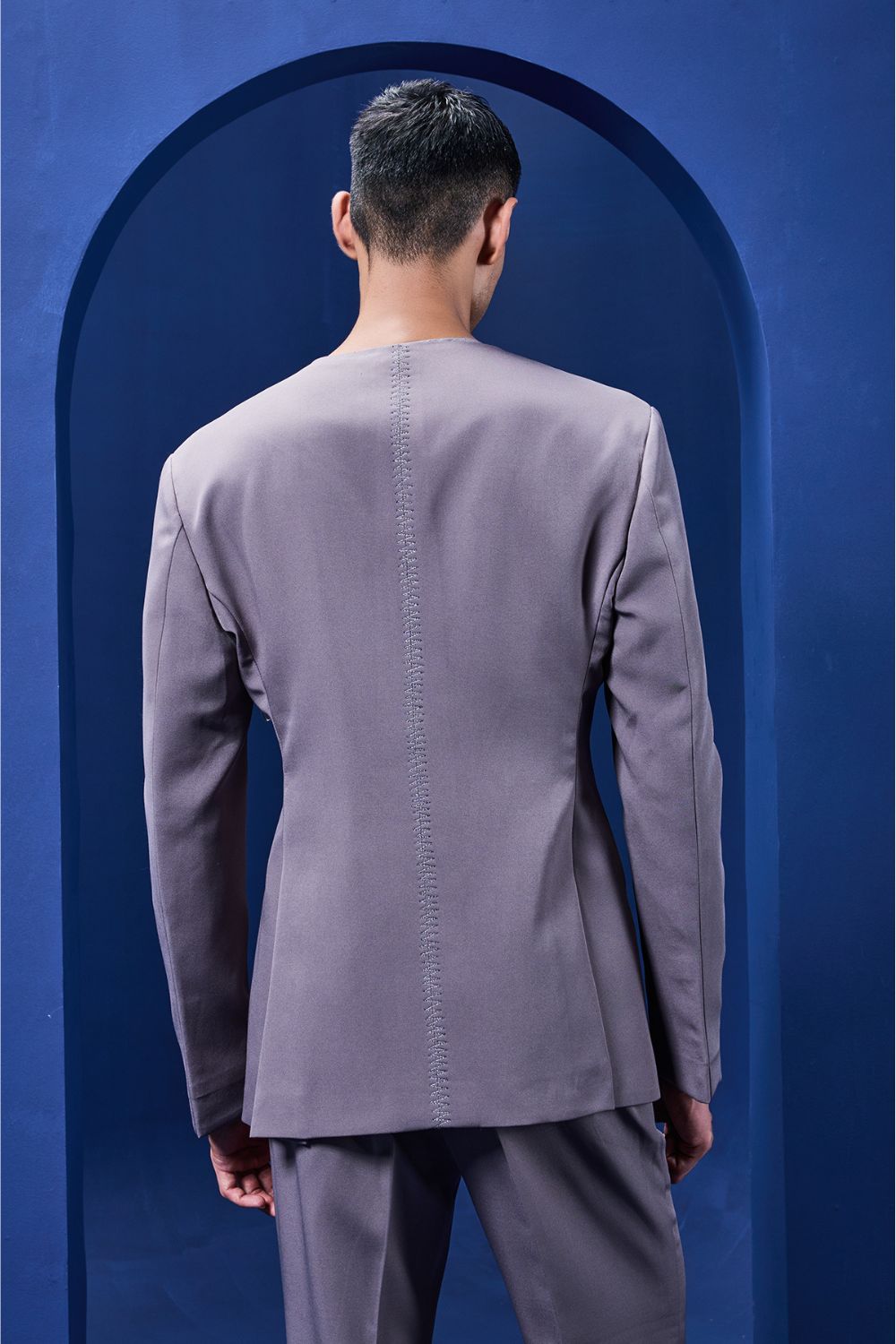 Grey cord set detailing with thread embroidery