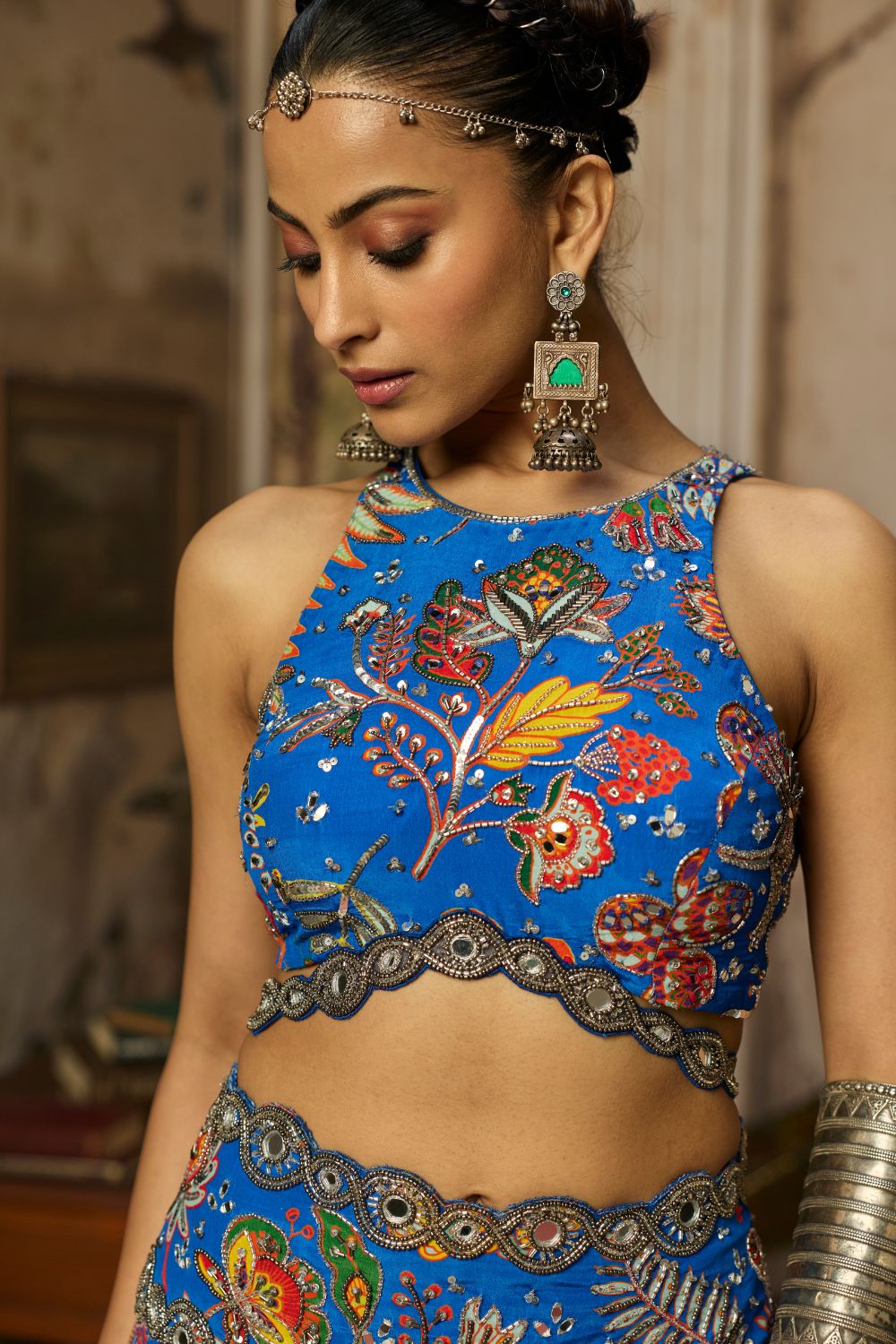 ELECTRIC BLUE PRINTED AND HIGHLIGHTED SHARARA SET