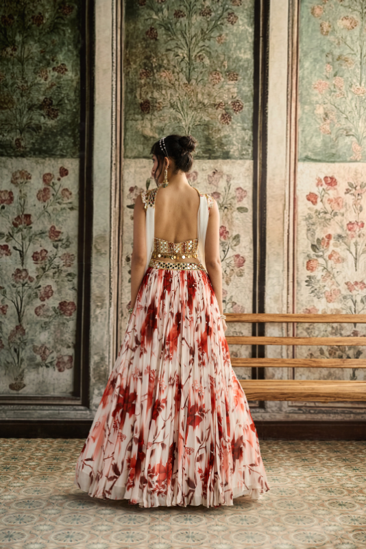 IVORY & RUST FLORAL PRINTED LEHENGA SET