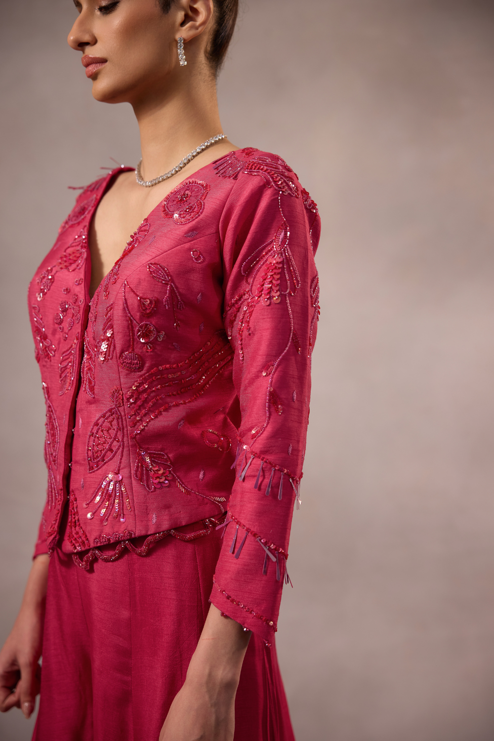 Cherry Pink Embroidered Sharara Set