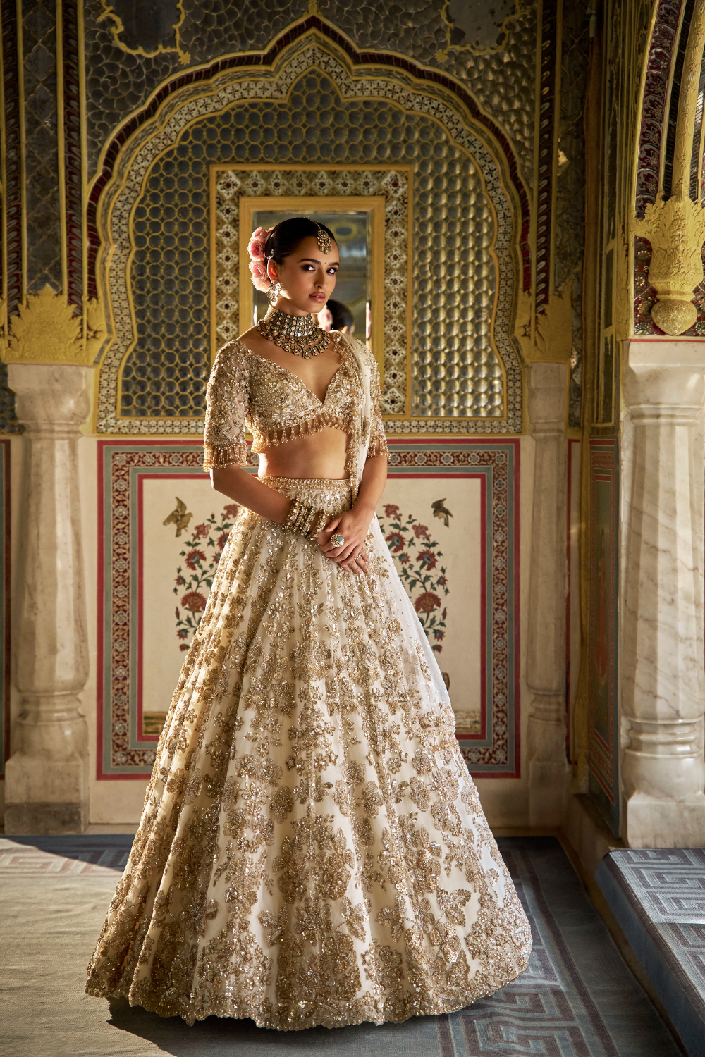 Ivory Gold Floral Lehenga Set